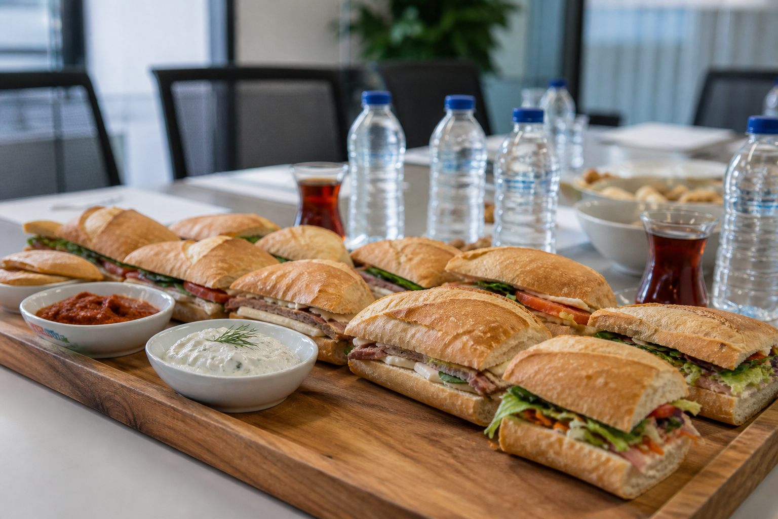 Ofis catering için dilimlenmiş serpme sandviç plateleri